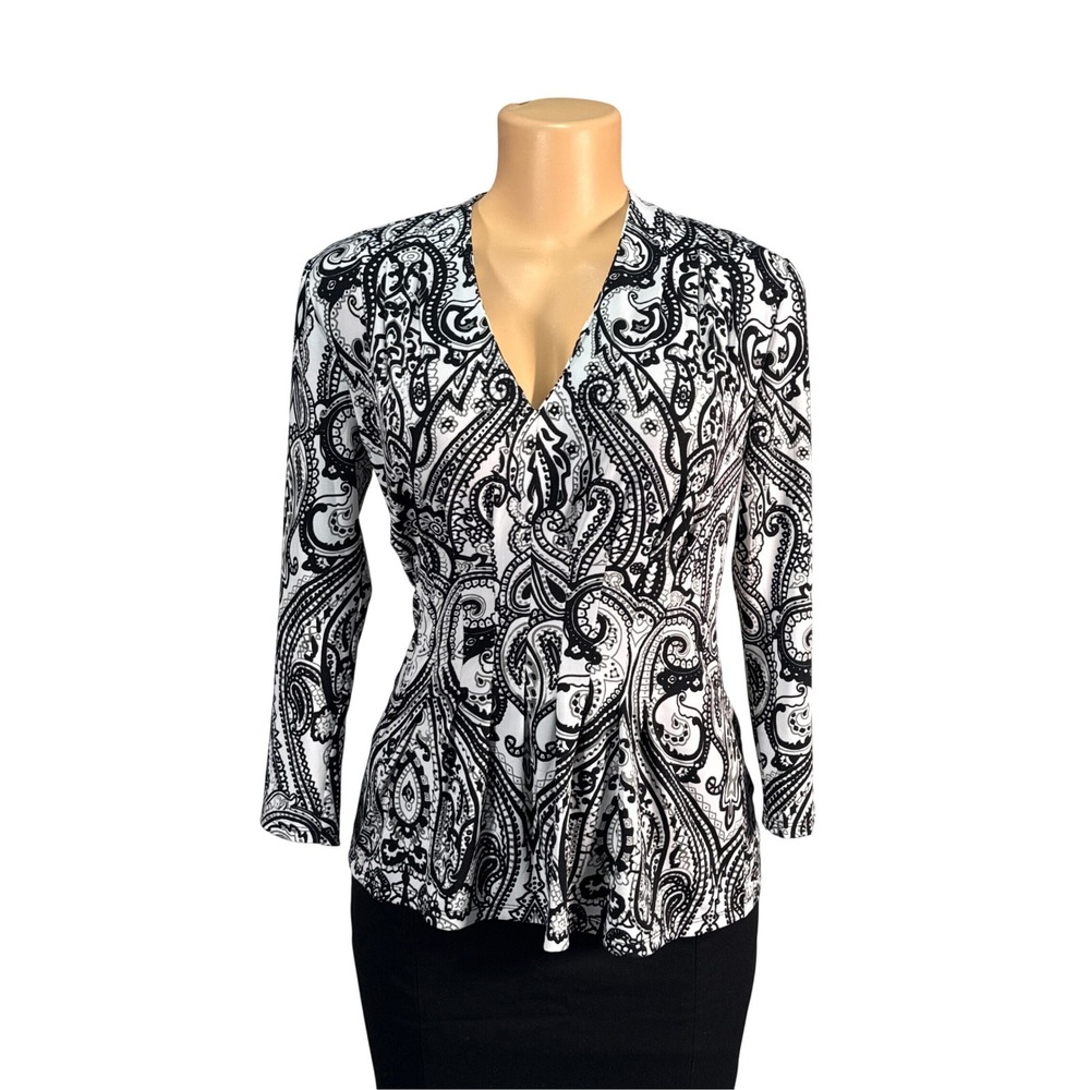 Catherine Catherine Malandrino Paisley Blouse‎ Women S Black White  V-Neck